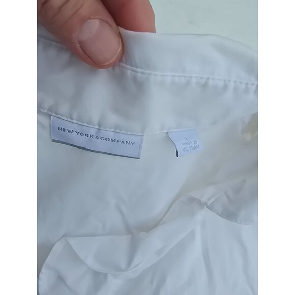 New York & Company Womens White Sleeveless Ruffle Front Button-Up Blouse - Picture 5 of 7